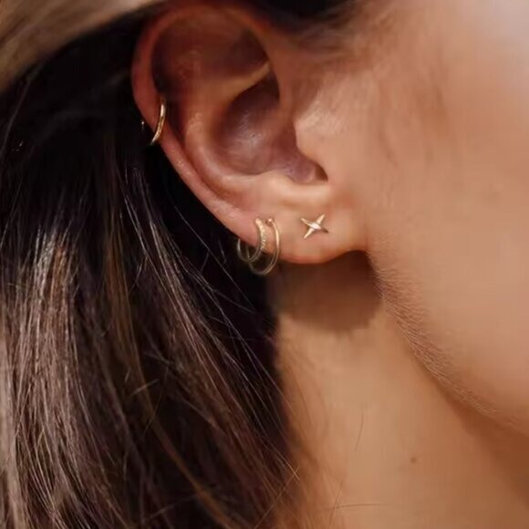 Double Hoop Huggie Earring pave and Extra Loop Pretty Earrings Unique Earrings - Picture 6 of 13